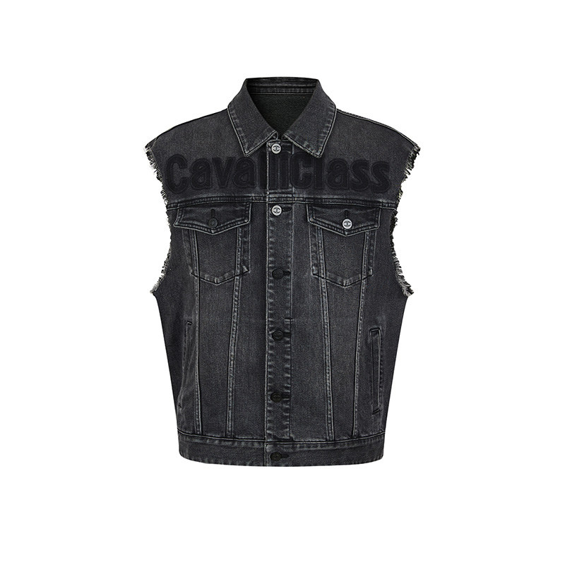 CavalliClass卡沃利复古水洗牛仔马甲男背心春秋款贴布绣工装坎肩,淘宝优惠券,粉丝福利购,淘宝优惠卷