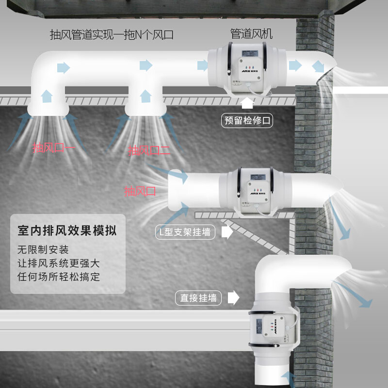 爱美信管道抽风机强力静音室内新风机换气扇厨房排风扇家用卫生间 - 图2