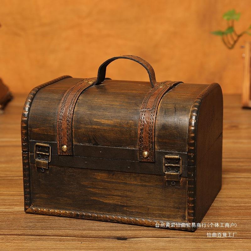 复古木盒子带锁儿童宝藏箱收藏盒百宝箱收纳盒小木箱钥匙密码盒子 - 图2