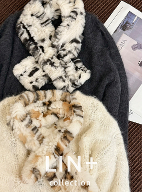 LIN+  -千金暖奢獭兔原色编织细腻老钱复古法式渐变围巾2638K311