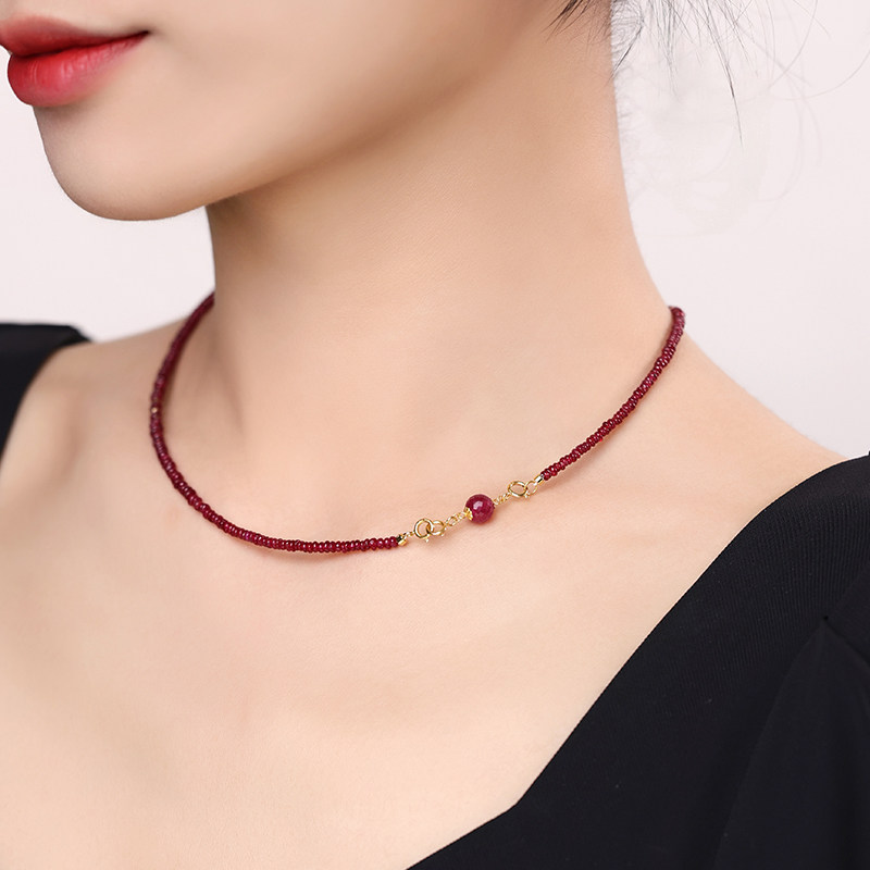 可卿珠宝 胭脂 6-7mm红宝石多用扣百搭延长链18k金天礼品然时尚女,淘宝优惠券,粉丝福利购,淘宝优惠卷