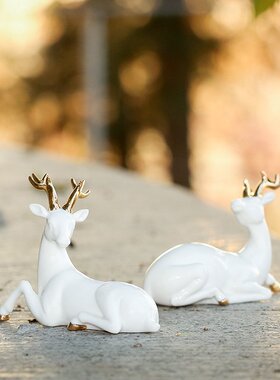 一路鹿平安白瓷小鹿公仔汽车车载摆件平安挂件茶宠摆件精品茶道玩