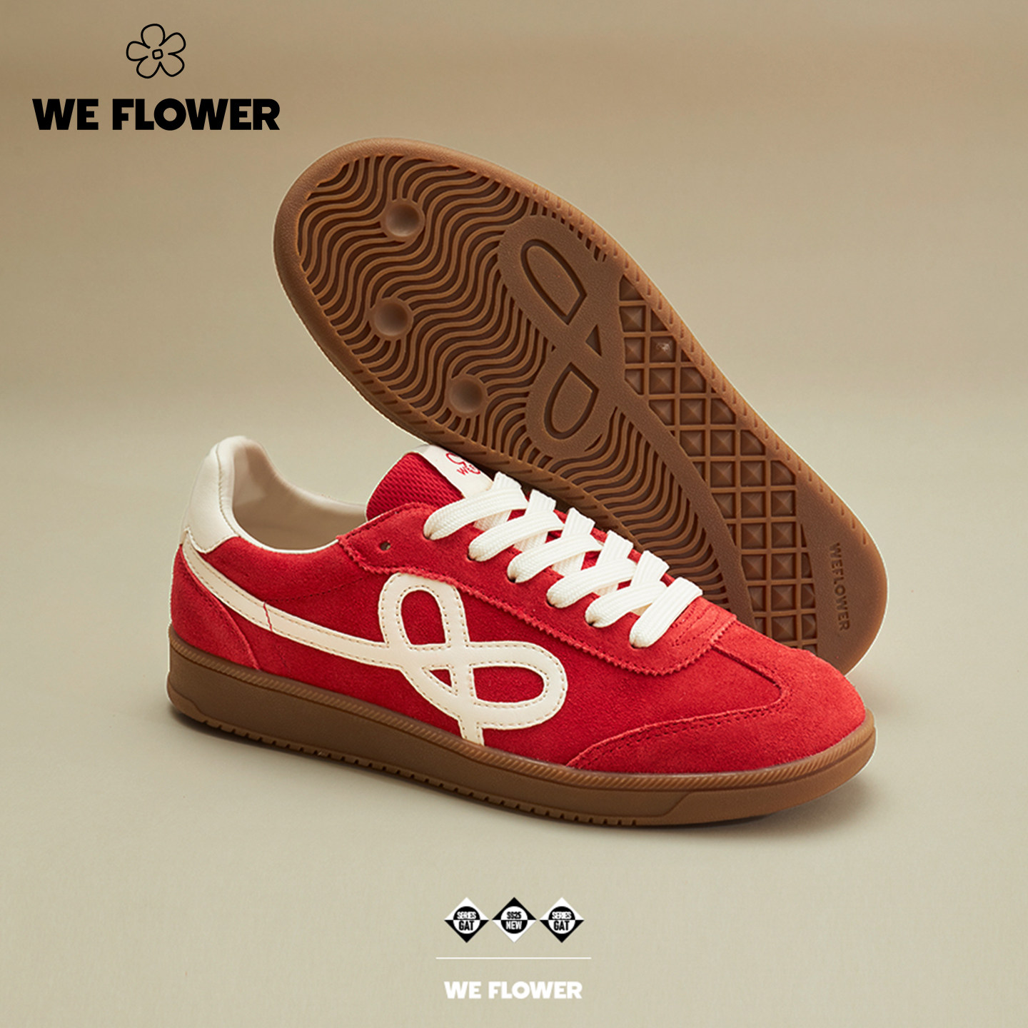 We flower休闲鞋烈日红复古真皮男女同款户外百搭耐磨运动休闲鞋,淘宝优惠券,粉丝福利购,淘宝优惠卷