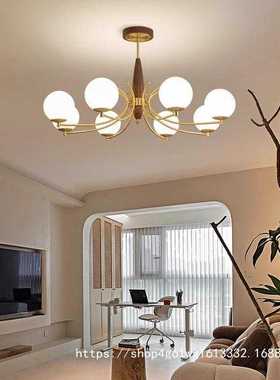 中古风客厅吊灯全铜胡桃木魔豆主灯美式复古简约卧室餐厅灯具