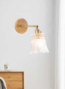 日式壁灯客厅背景墙走廊过道灯具现代简约陶瓷橡木全铜卧室床头灯