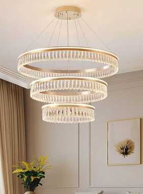 高颜值意式轻奢水晶吊灯饰中山古镇灯具圆圈形大气金色客厅主灯具