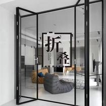 Narrow side folding door fine frame glass pushdoor titanium magnesium aluminum alloy Balcony Door Kitchen Living Room Black Septiviton