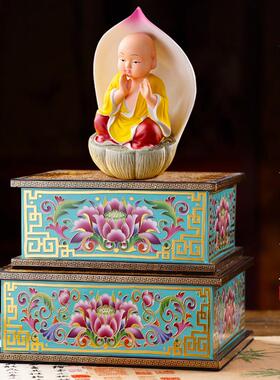 珐琅彩神垫佛像加高底座 观音莲座贡台莲花座财神供台关公摆台