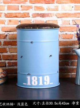 复古工业风铁艺油桶凳酒吧圆形店铺凳子桶铁皮油漆创意收纳物凳子