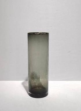 现代简约镀金边灰色直筒玻璃花瓶摆件样板房客厅桌面插花家居