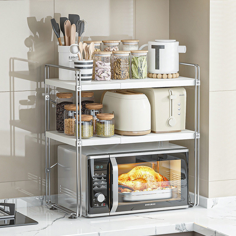 圣西陶微波炉置物架厨房台面双层可调节伸缩电饭锅烤箱分层收纳架,淘宝优惠券,粉丝福利购,淘宝优惠卷