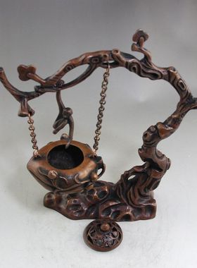 批发收藏复古杂项工艺品仿紫铜悬挂熏香炉吊炉炉猴子摘桃吊香炉