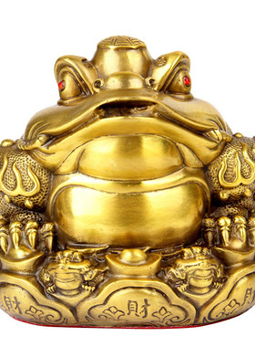 擦黑色蟾王三足蟾蜍金蝉黄铜金蟾店铺开业客厅办公桌摆件