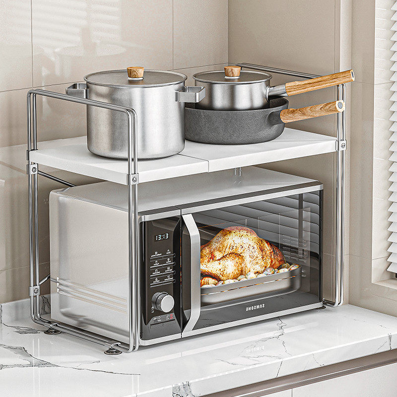 圣西陶微波炉置物架厨房台面双层可调节伸缩电饭锅烤箱分层收纳架,淘宝优惠券,粉丝福利购,淘宝优惠卷