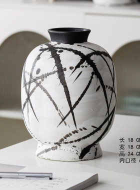手绘民宿陶罐装饰干花陶瓷花瓶摆件复古玄关大口径哑光酒店艺术