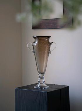 欧式复古玻璃花瓶高级感家居装饰手工花器古风中摆件