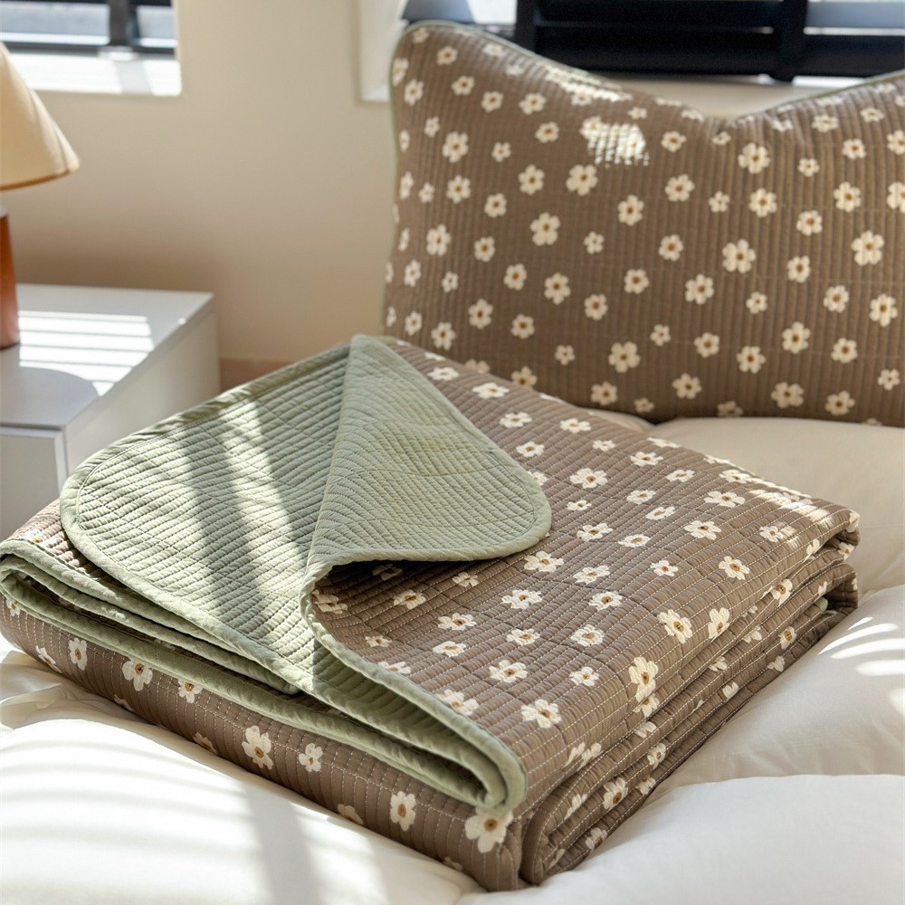 法式小碎花全棉四季款夹棉床盖三件套榻榻米防滑纯棉加厚床单褥垫 - 图1