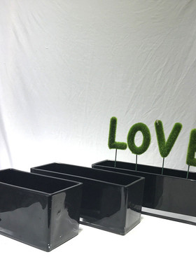 简约黑色长方形玻璃花器餐厅仿真插干花花瓶正方白色客厅口器皿