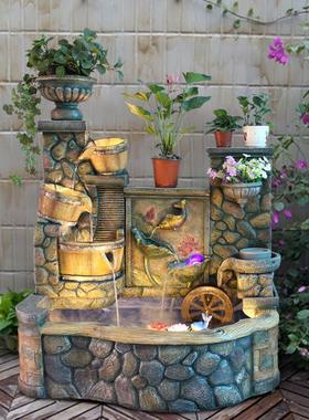 高山流水摆件循环水鱼缸楼梯下造景户外庭院阳台鱼池招财假山水景