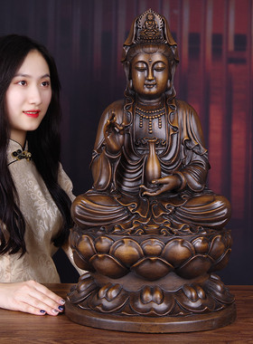 适用实木雕观音摆件大号黑檀木质坐莲观世音菩萨神像家用供奉观音