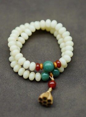 天然油青奶黄菩提子手串 手工diy单圈两圈菩提根手链佛珠饰品