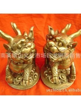 铜麒麟摆件一对黄铜家用麒麟麒麟办公室客厅装饰品