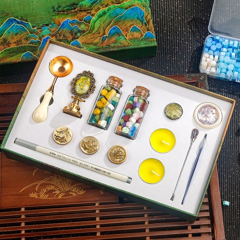 千里江山火漆套装手账工具章头蜡粒炉子熔炉新手火星便宜信封请柬,淘宝优惠券,粉丝福利购,淘宝优惠卷