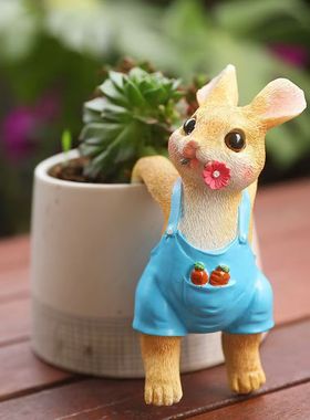 创意盆挂兔挂件花盆鱼缸装饰攀爬可爱情侣兔子花园微景观布置摆件