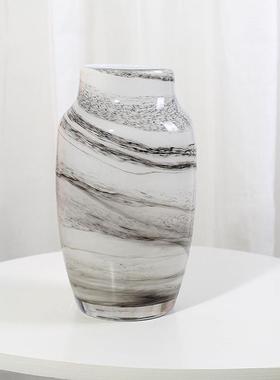 新中式大理石纹艺术彩色玻璃小口花瓶软装花器样板间花器水培摆件