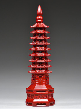 红色桃木文昌塔13层雕刻摆件十三层文昌塔客厅玄关书桌装饰工艺品