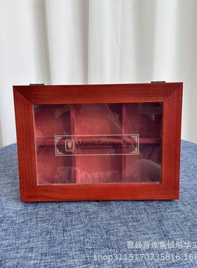 创意简约实木收纳盒家用分格式桌面整理木盒透明翻盖式木质储物盒