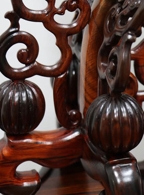 红木台屏座屏酸枝天然石画圆屏纯实木复古中堂高档圆形大红