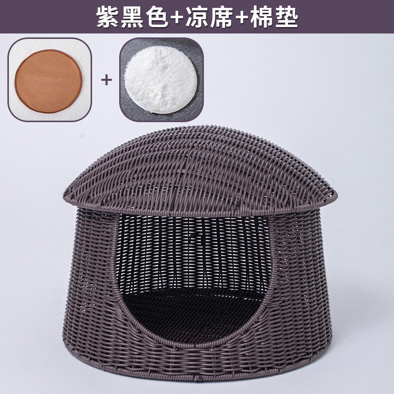 封闭式仿藤编织猫咪窝可拆水洗猫屋猫窝夏季宠物窝大号别墅猫房子,淘宝优惠券,粉丝福利购,淘宝优惠卷