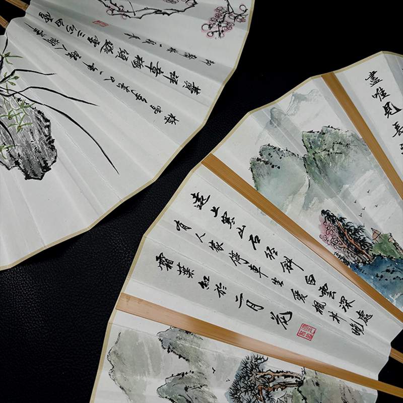 九五寸手工制作文玩折扇老玉竹九单扇骨夏季折扇男女款扇面贴绫,淘宝优惠券,粉丝福利购,淘宝优惠卷