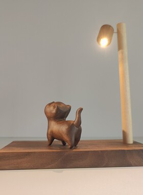 软萌治愈系 实木路灯傲娇猫木制摆件 桌面氛围柜子床头小夜灯礼物