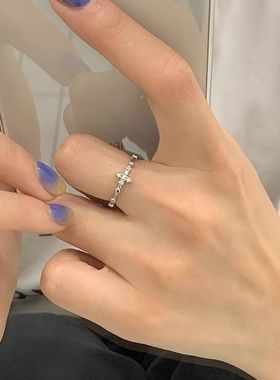 《西柚氧》925纯银戒指女十字架ins小众可调节食指戒送女友礼物