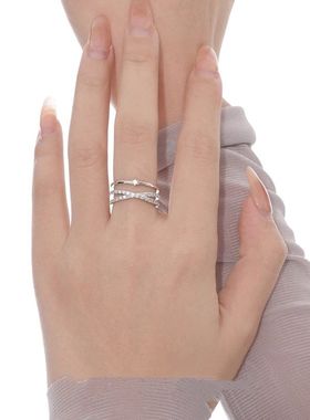 《西柚氧》925纯银戒指女生交叉满钻甜美轻奢ins小众开口闺蜜指环
