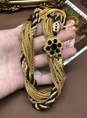 中古复古风项链多层设计感编织金属链条微镶钻时尚首饰个性风穿搭