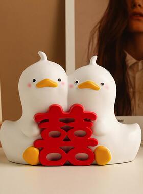 情人节礼物可爱喜字鸭高档摆件家居客厅订婚送新人送闺蜜结婚礼品