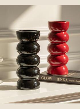 中古高级感拉丝花瓶摆设乔迁喜庆中式扇形客厅玄关陶瓷摆件装饰品