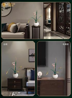 黄铜兰花摆件新中式客厅家居玄关过节装饰工艺品摆设乔迁开业礼物