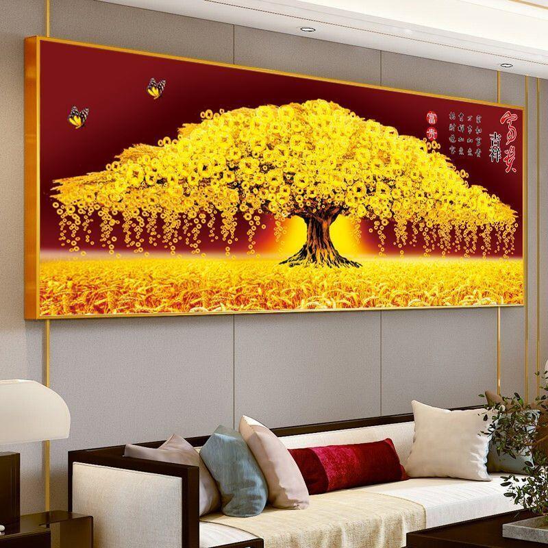 黄金满地十字绣客厅2024新款线绣客厅发财树摇钱树自己绣蒙娜丽莎 - 图1