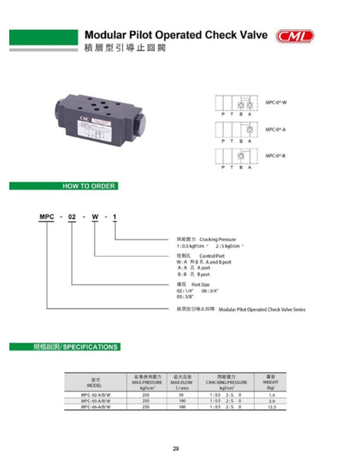 新CML台湾全懋止回阀MPC03A2 MPC03B2  MPC03B1促 - 图0