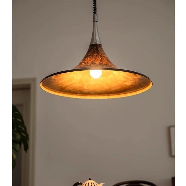 诧寂风中古餐厅吊灯升降美式复古彩绘客厅岛台书房主灯设计伸缩灯 - 图0