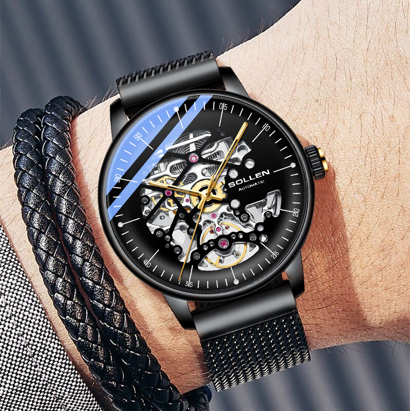 梭伦全自动防水新概念镂空机械表 sollen梭伦佳琦乐国产腕表