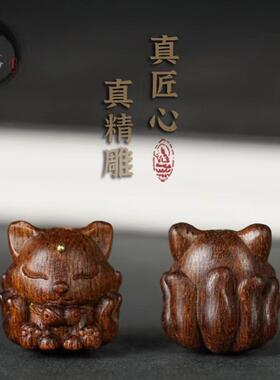 天然沉香木九尾狐配件狐狸吊坠