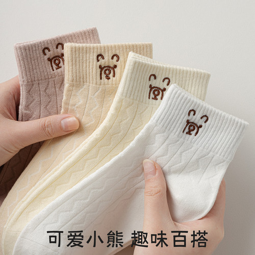 袜子女夏季薄款短袜纯棉无骨甜美短筒袜2026新款爆款春秋中筒袜女 - 图0