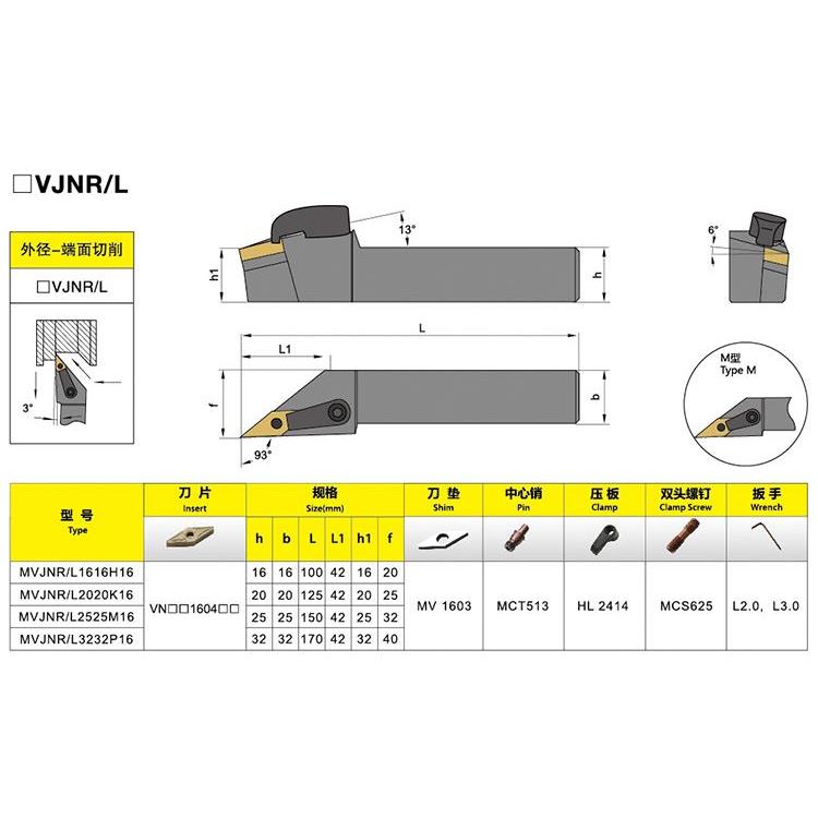 数控刀杆93度三角外圆车刀杆MVJNL1616H16/2020K16/2525M16 - 图0