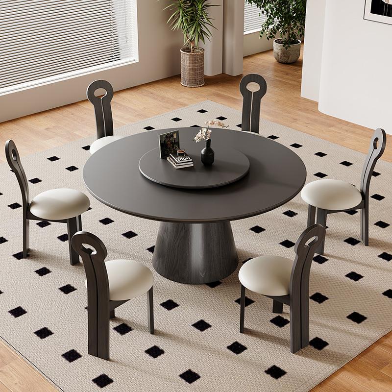 现代简约岩板餐桌椅组合大圆桌带转盘实木圆形餐桌10人家用饭桌 - 图3