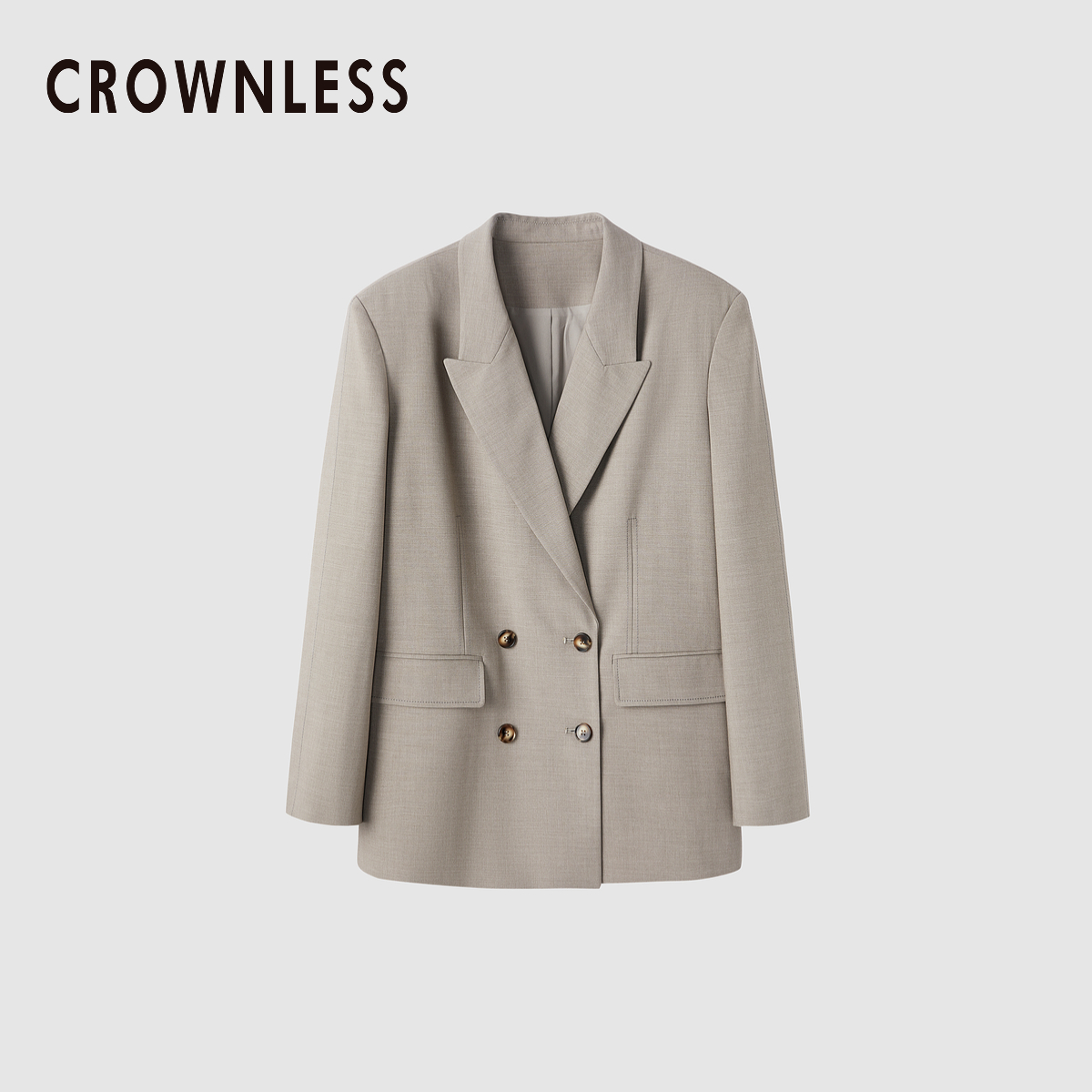 CROWNLESS未冕重磅混色Viscose高智感老钱风戗驳领双排扣廓形西装 - 图3